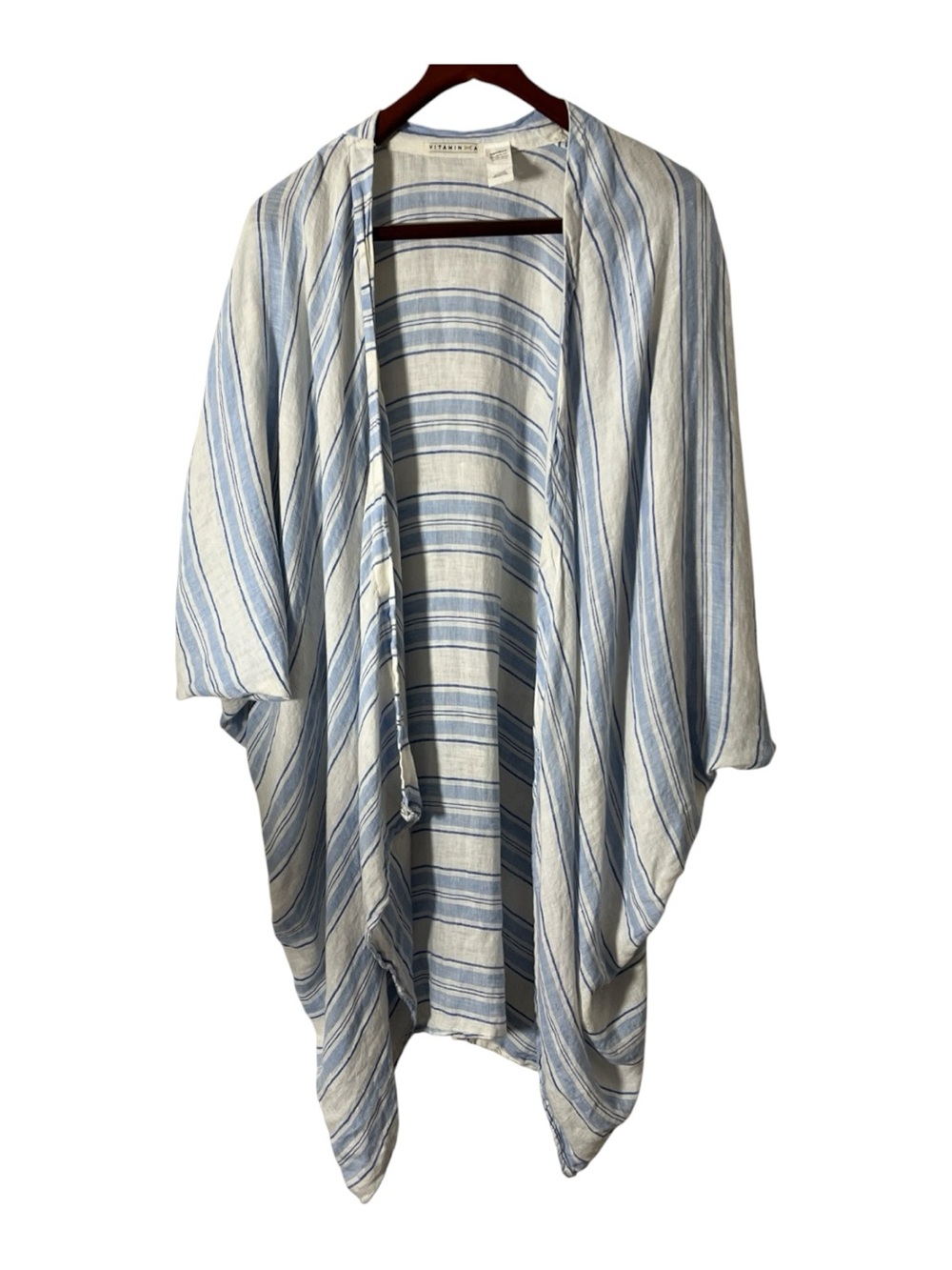 Vitamin A Blue & White Striped Open-Front Swim Coverup 100% linen